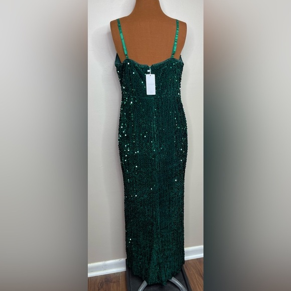 NWT Glamaker Green Sequin Formal Dress With Front Slit Size 1XL - Picture 5 of 13
